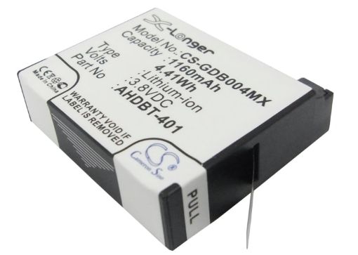 Battery Replacement for GoPro 335-06532-000 AHDBT-401 Hero 4 Black - 1